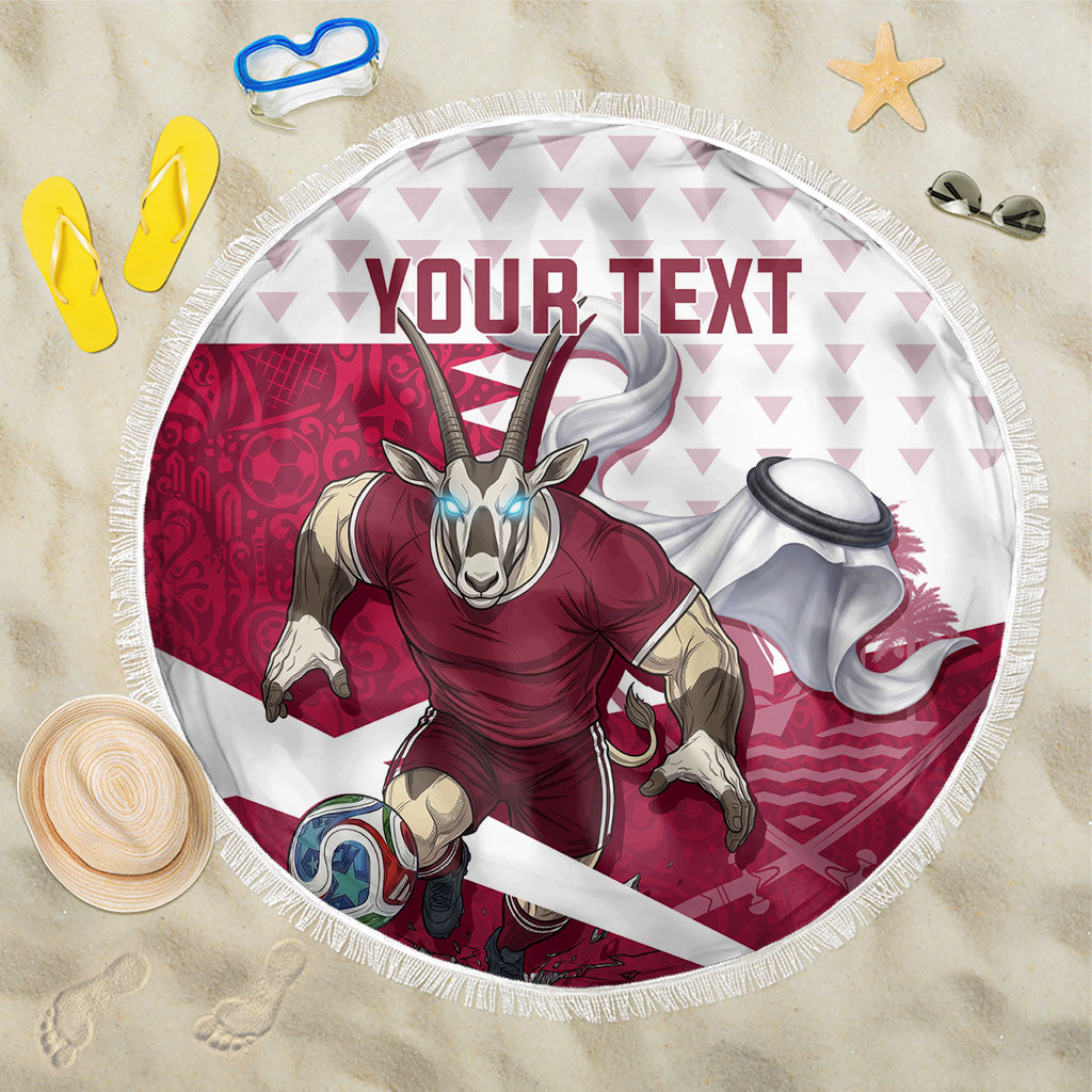 Personalized Qatar Soccer Beach Blanket Arabian Oryx Football Mascot - Comic Art Geometric
