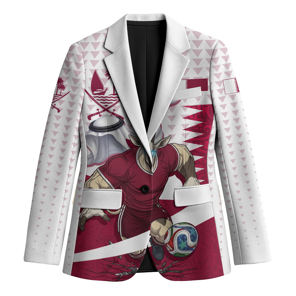 Personalized Qatar Soccer Blazer Arabian Oryx Football Mascot - Comic Art Geometric