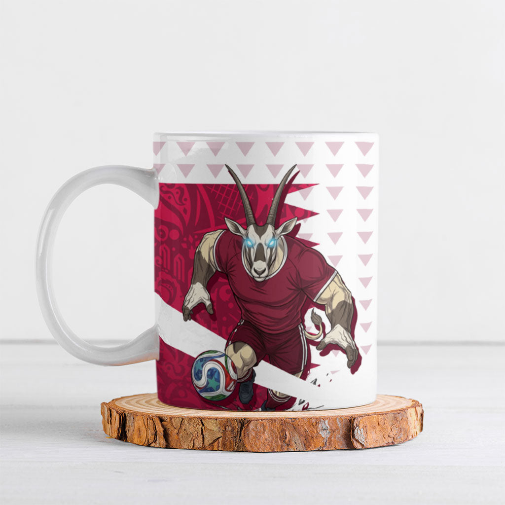Personalized Qatar Soccer Ceramic Mug Arabian Oryx Football Mascot - Comic Art Geometric