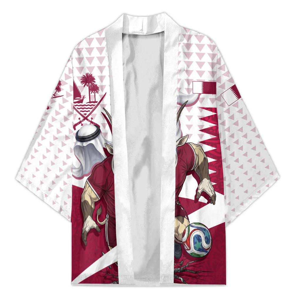 Personalized Qatar Soccer Kimono Arabian Oryx Football Mascot - Comic Art Geometric