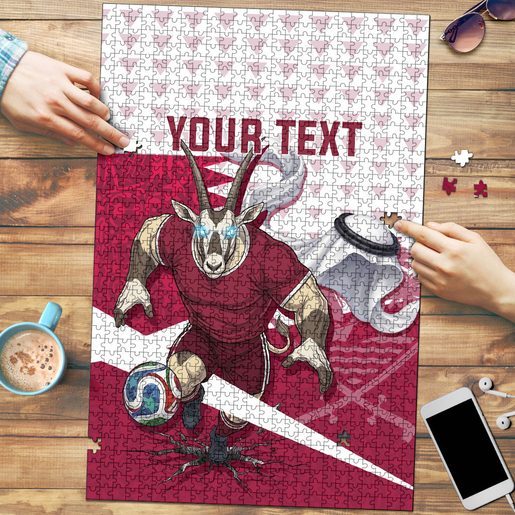 Personalized Qatar Soccer Puzzle Arabian Oryx Football Mascot - Comic Art Geometric
