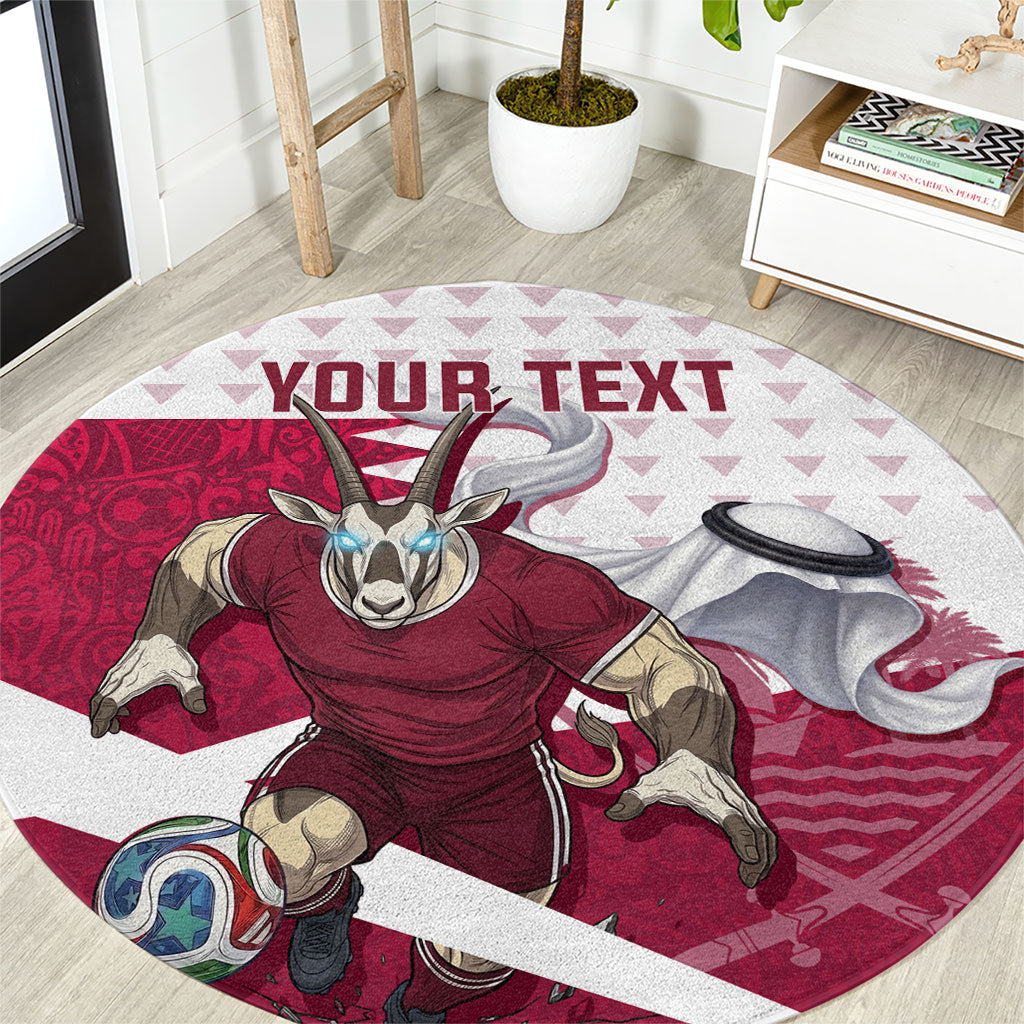 Personalized Qatar Soccer Round Carpet Arabian Oryx Football Mascot - Comic Art Geometric