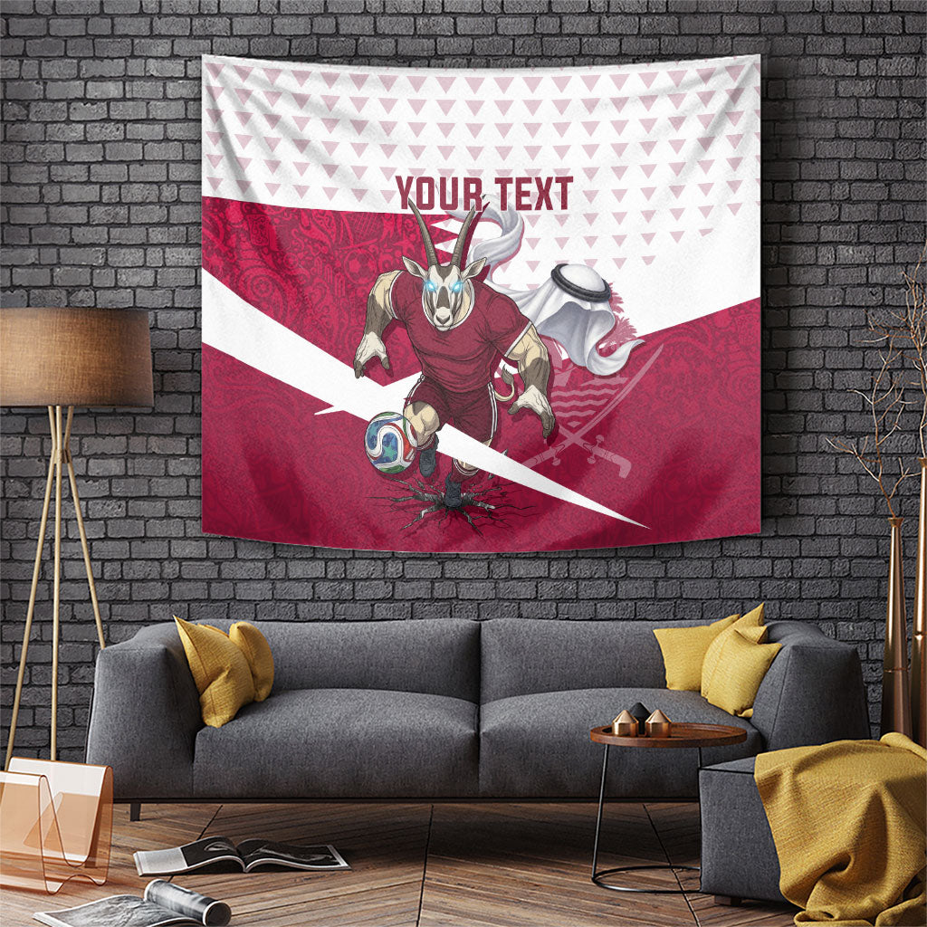 Personalized Qatar Soccer Tapestry Arabian Oryx Football Mascot - Comic Art Geometric