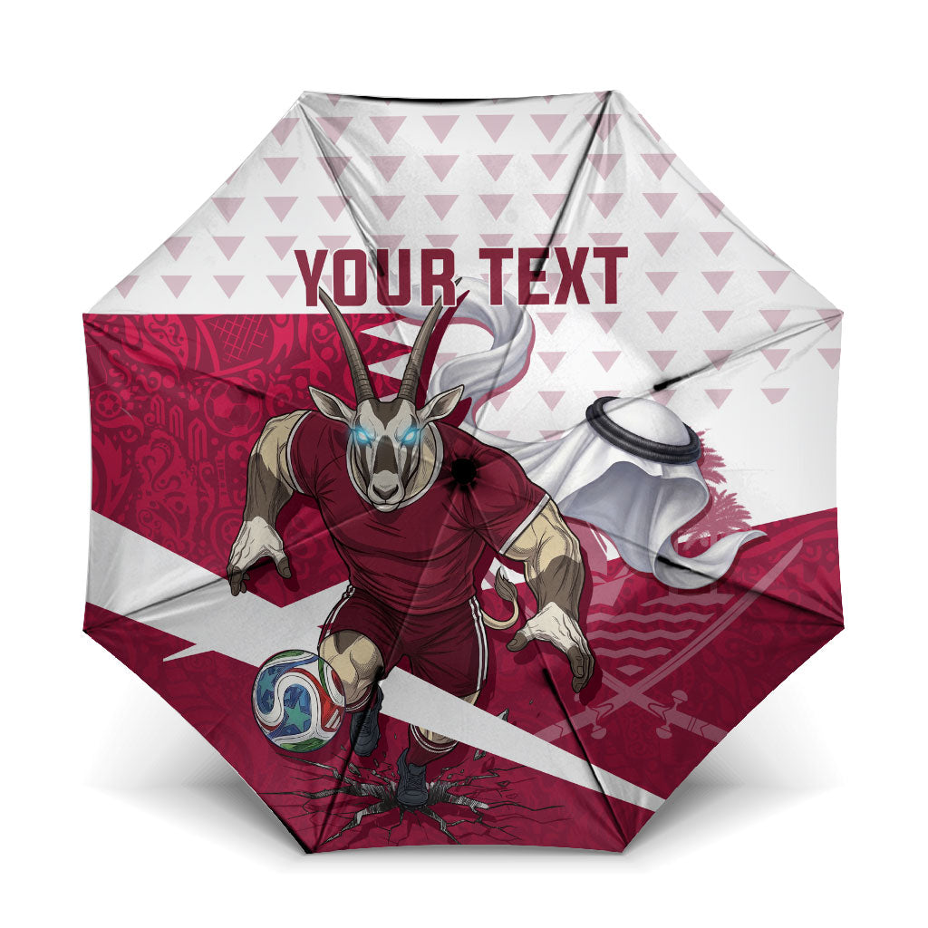 Personalized Qatar Soccer Umbrella Arabian Oryx Football Mascot - Comic Art Geometric