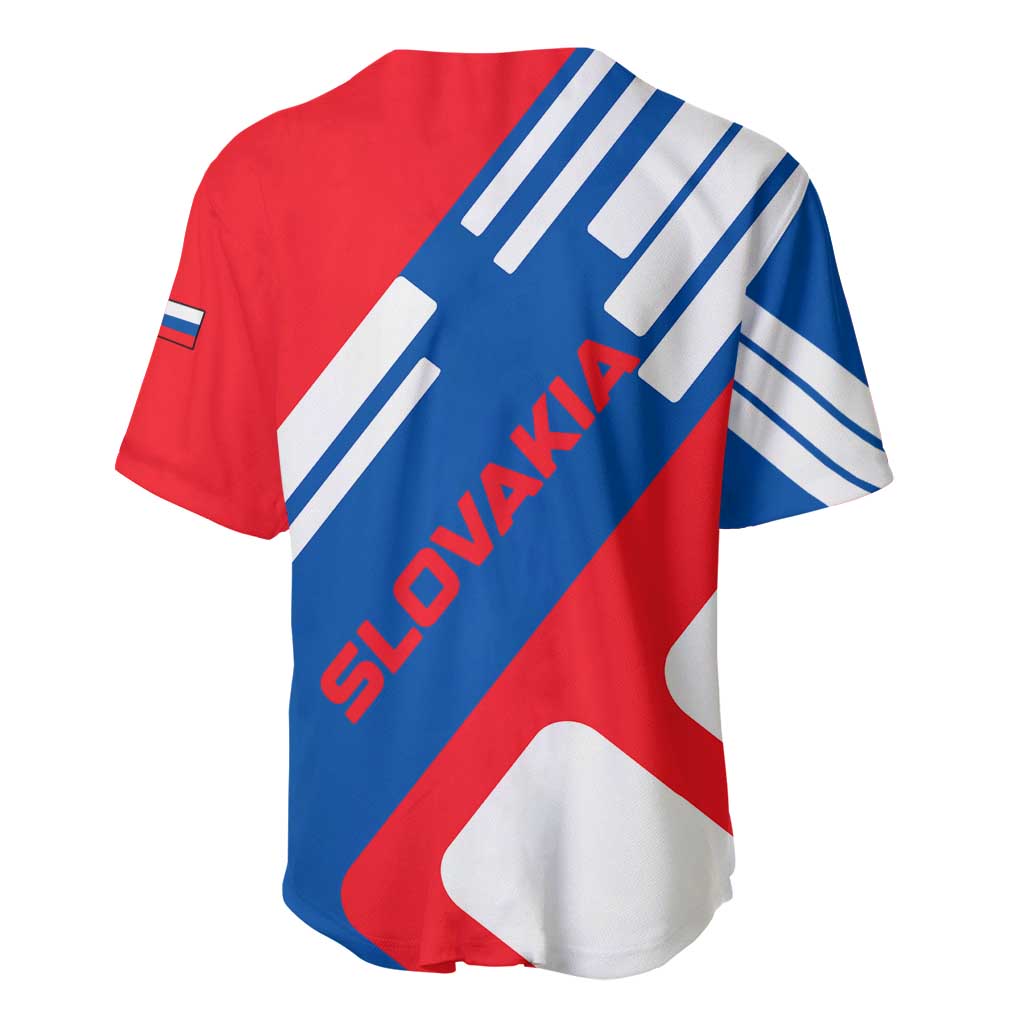 Slovakia – Red Blue White Geometric Flag Design Baseball Jersey with National Crest