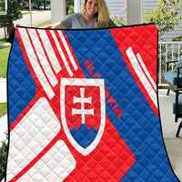 Slovakia flag quilt with red, white, and blue geometric pattern and central crest emblem
