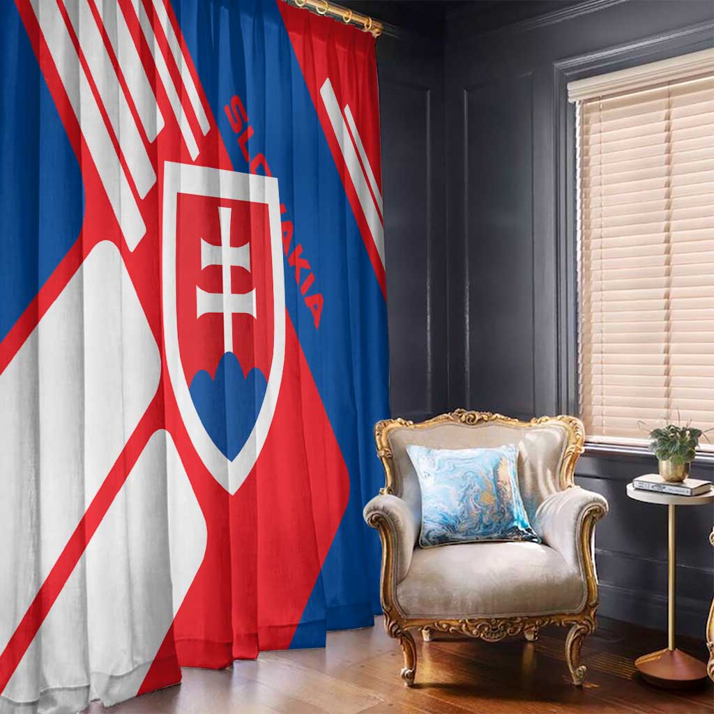 Slovakia – Red Blue White Geometric Flag Design Window Curtain with National Crest
