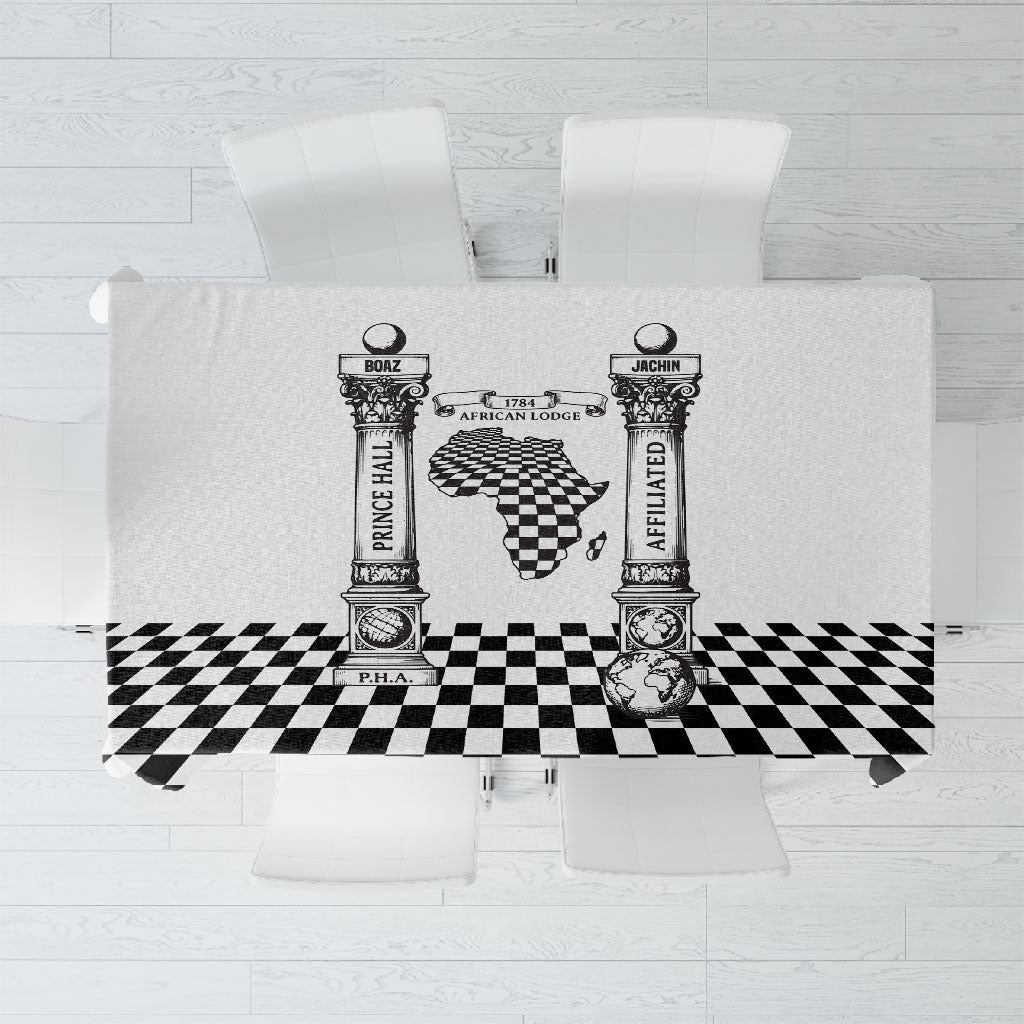 Prince Hall Affiliated Freemasonry Tablecloth Classic Masonic Pillars Boaz Jachin Checkerboard Africa Map