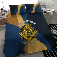 Prince Hall Freemasonry Bedding Set Square and Compasses Gold Blue Geometric
