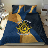 Prince Hall Freemasonry Bedding Set Square and Compasses Gold Blue Geometric