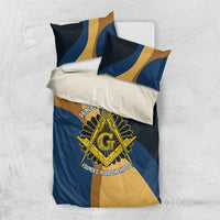 Prince Hall Freemasonry Bedding Set Square and Compasses Gold Blue Geometric