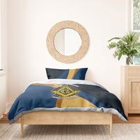 Prince Hall Freemasonry Bedding Set Square and Compasses Gold Blue Geometric