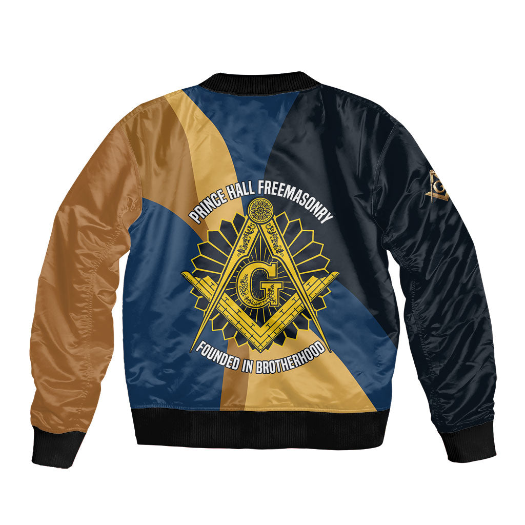 Prince Hall Freemasonry Bomber Jacket Square and Compasses Gold Blue Geometric