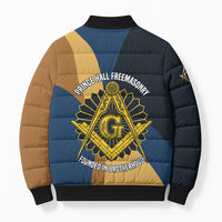 Prince Hall Freemasonry Bomber Puffer Jacket Square and Compasses Gold Blue Geometric