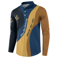 Prince Hall Freemasonry Button Sweatshirt Square and Compasses Gold Blue Geometric