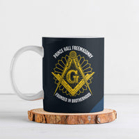 Prince Hall Freemasonry Ceramic Mug Square and Compasses Gold Blue Geometric
