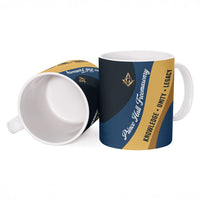 Prince Hall Freemasonry Ceramic Mug Square and Compasses Gold Blue Geometric