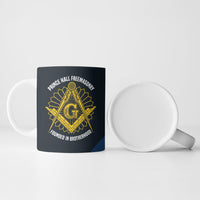 Prince Hall Freemasonry Ceramic Mug Square and Compasses Gold Blue Geometric
