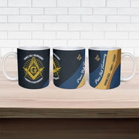 Prince Hall Freemasonry Ceramic Mug Square and Compasses Gold Blue Geometric