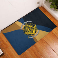 Prince Hall Freemasonry Rubber Doormat Square and Compasses Gold Blue Geometric
