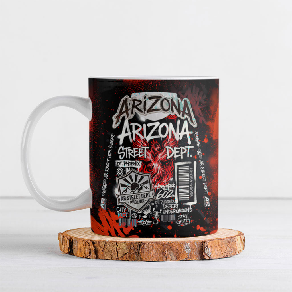 Personalized Arizona Street Graffiti Ceramic Mug Urban Phoenix Underground Art Phoenix Bird Rattlesnake