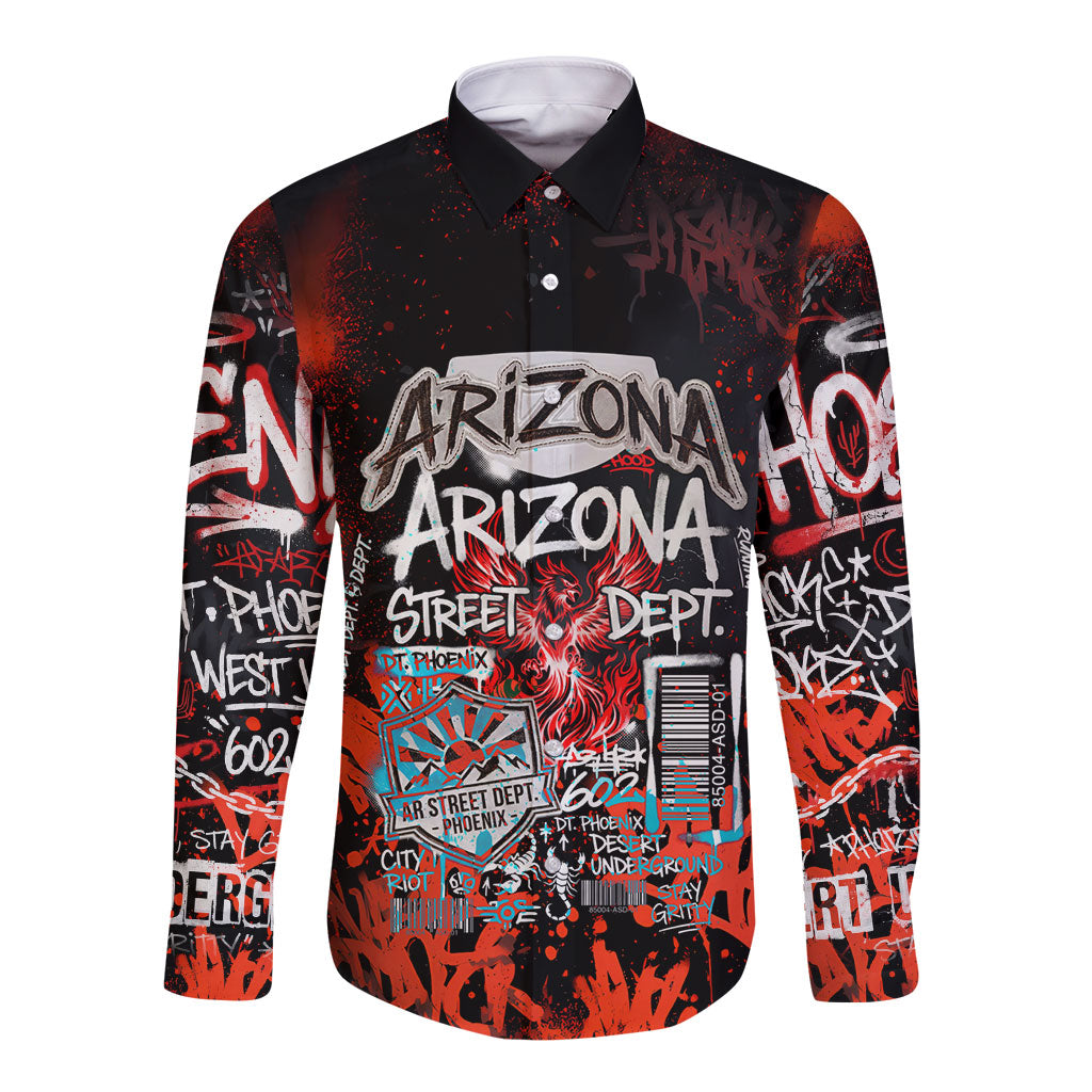 Personalized Arizona Street Graffiti Long Sleeve Button Shirt Urban Phoenix Underground Art Phoenix Bird Rattlesnake