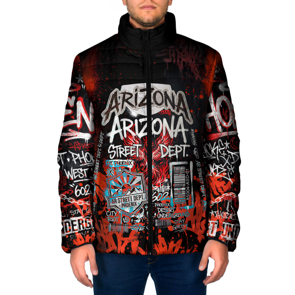 Personalized Arizona Street Graffiti Padded Jacket Urban Phoenix Underground Art Phoenix Bird Rattlesnake