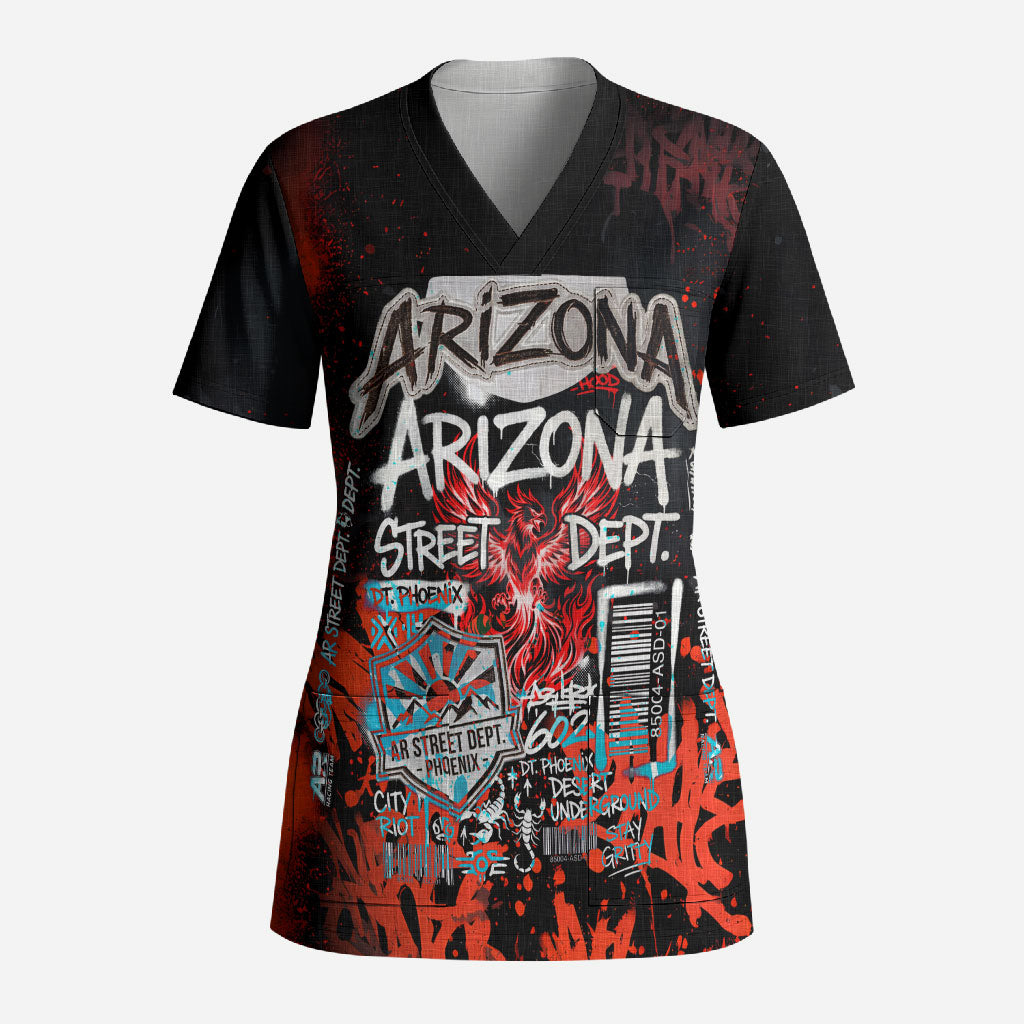 Personalized Arizona Street Graffiti Scrub Top Urban Phoenix Underground Art Phoenix Bird Rattlesnake