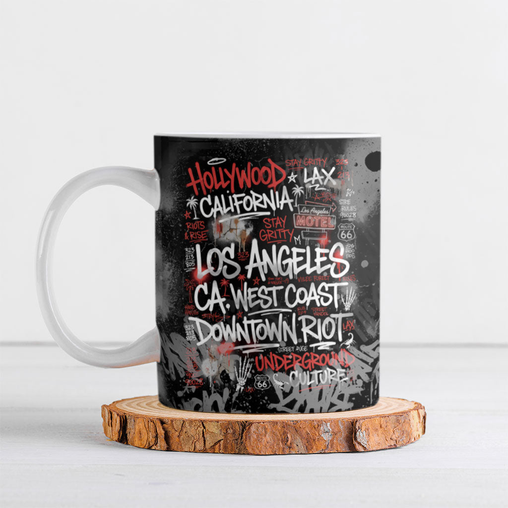 Personalized California West Coast Graffiti Ceramic Mug Urban Los Angeles Street Art - Hollywood LAX