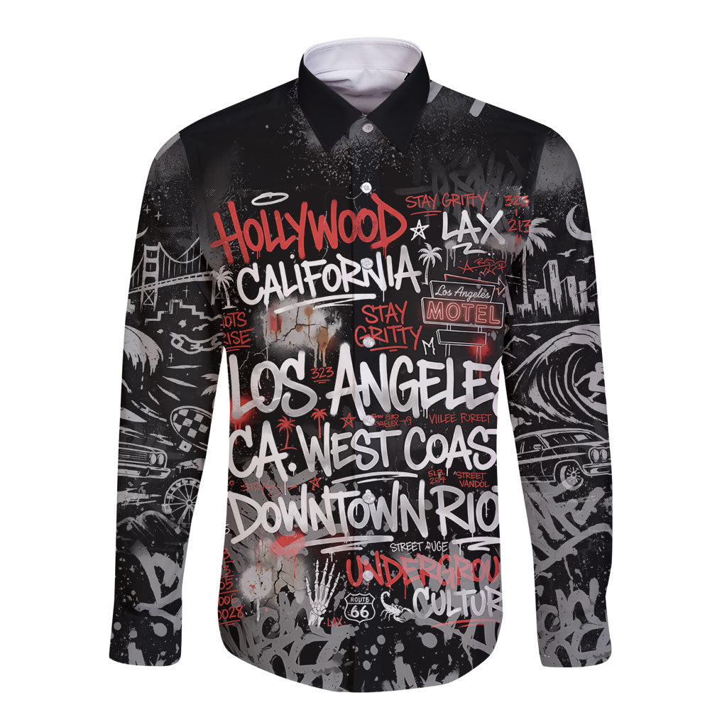 Personalized California West Coast Graffiti Long Sleeve Button Shirt Urban Los Angeles Street Art - Hollywood LAX