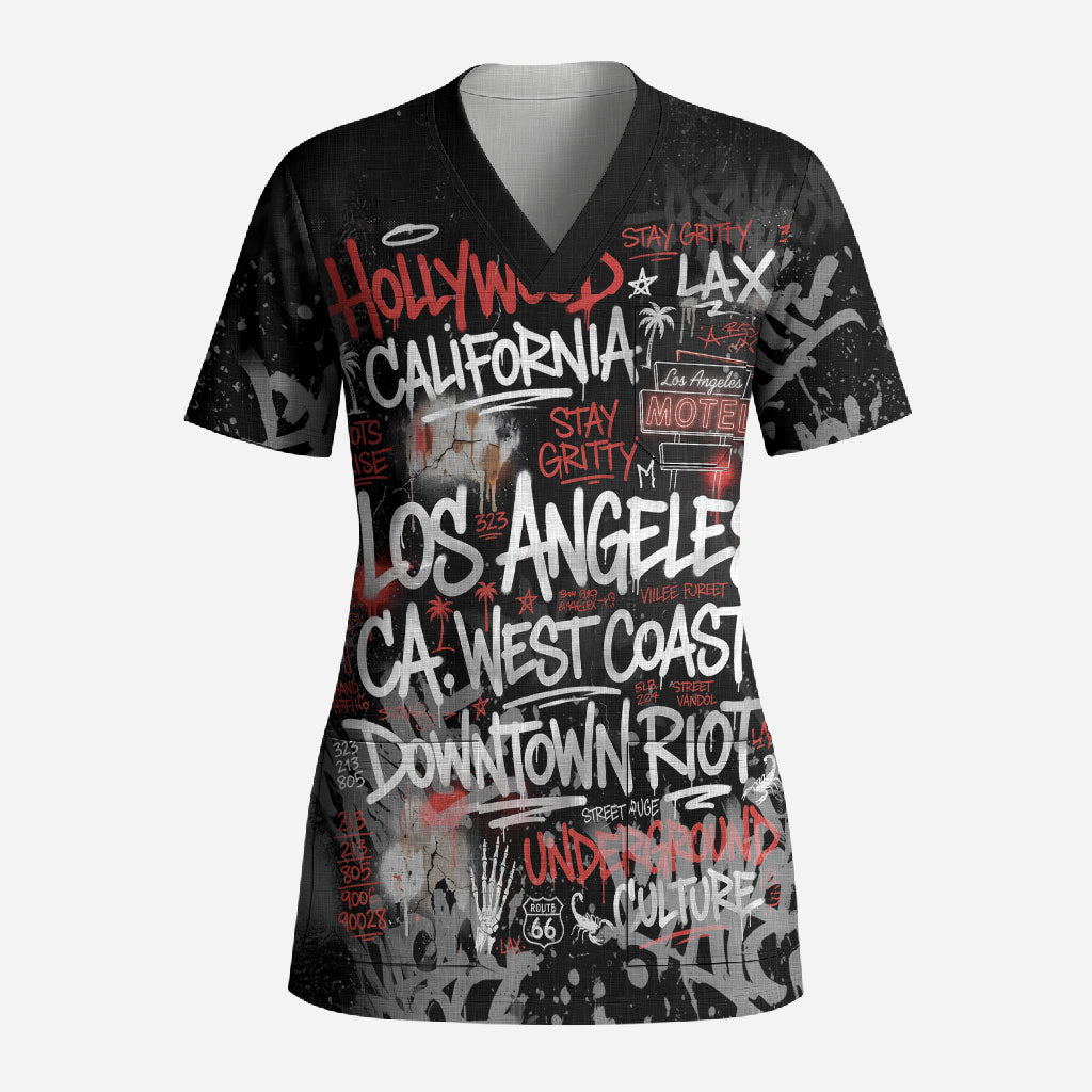 Personalized California West Coast Graffiti Scrub Top Urban Los Angeles Street Art - Hollywood LAX