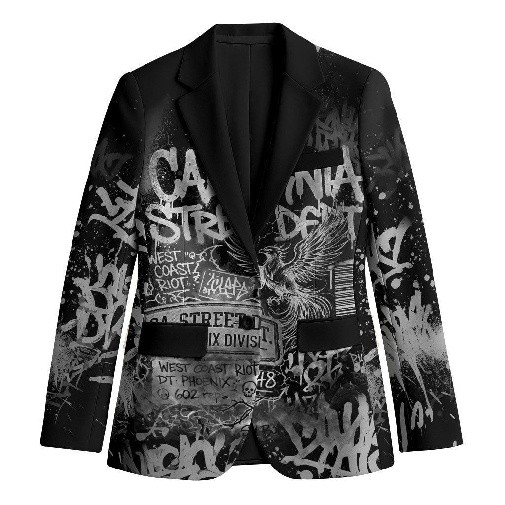 Personalized California Street Graffiti Blazer Monochrome Urban Streetwear - Phoenix Bird - West Coast Riot