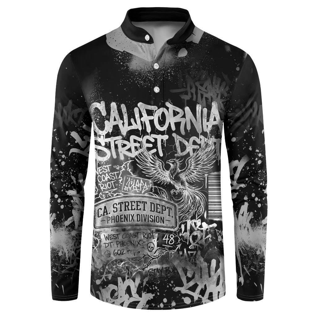 Personalized California Street Graffiti Button Sweatshirt Monochrome Urban Streetwear - Phoenix Bird - West Coast Riot