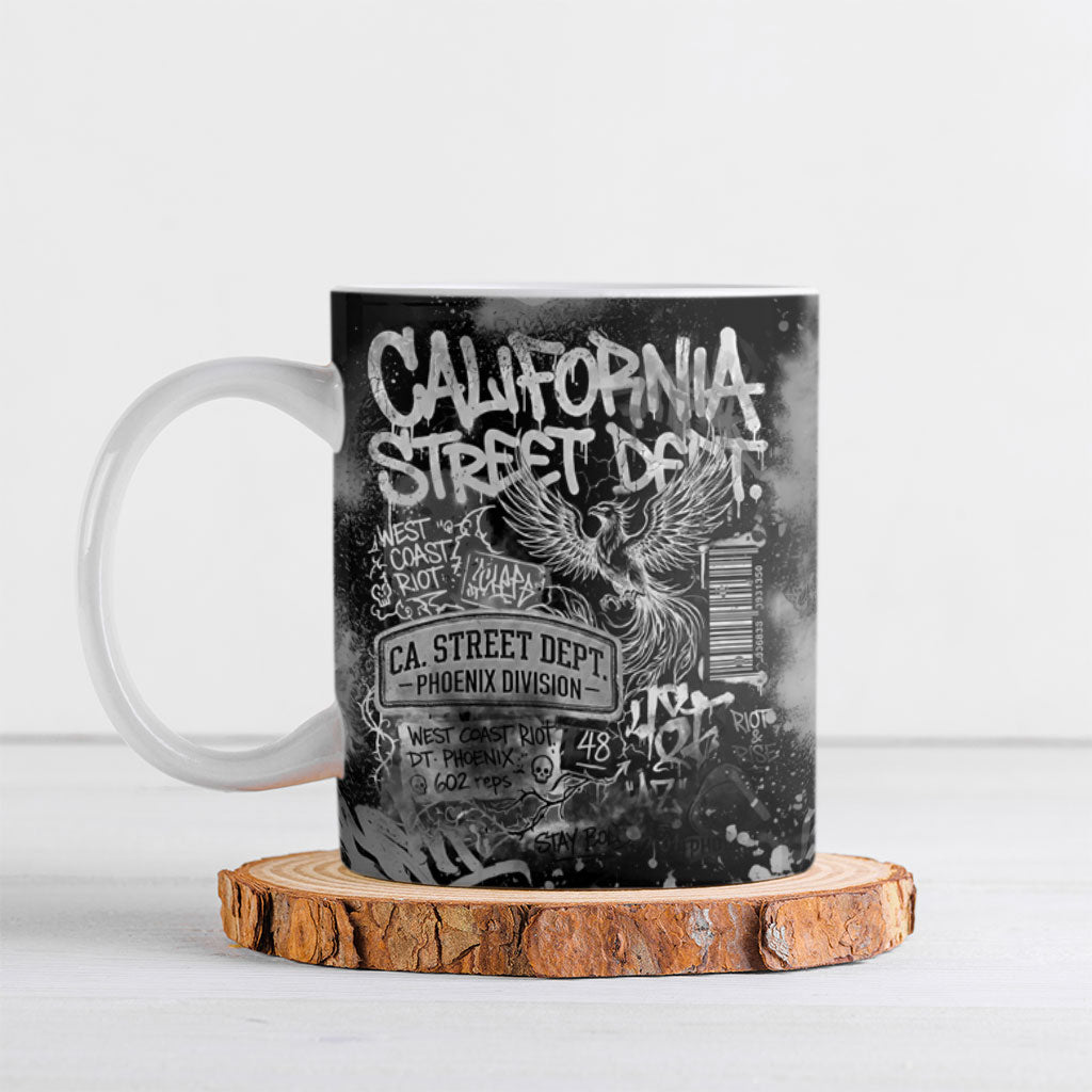 Personalized California Street Graffiti Ceramic Mug Monochrome Urban Streetwear - Phoenix Bird - West Coast Riot
