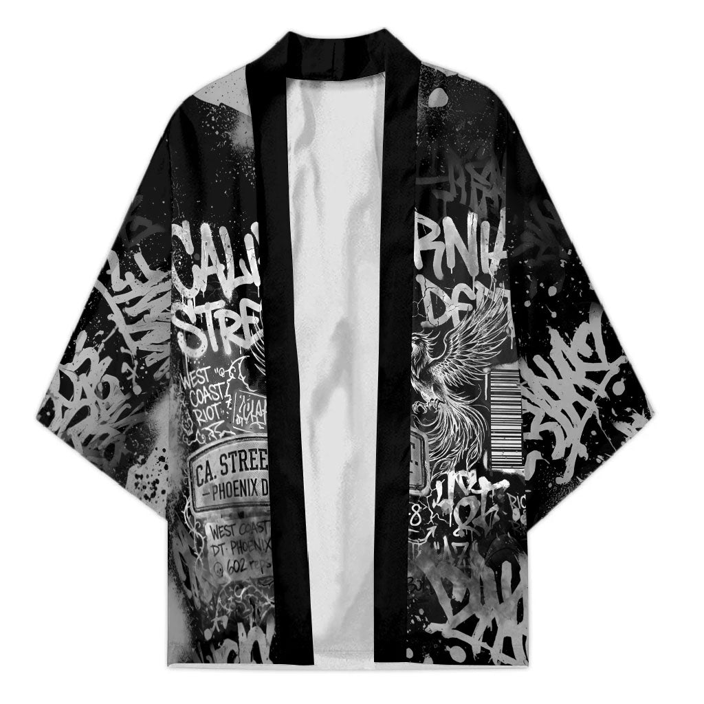 Personalized California Street Graffiti Kimono Monochrome Urban Streetwear - Phoenix Bird - West Coast Riot