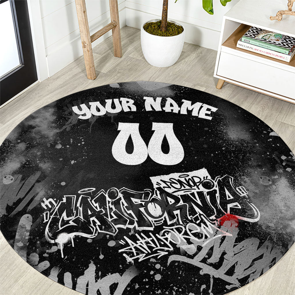 Personalized California Street Graffiti Round Carpet Monochrome Urban Streetwear - Phoenix Bird - West Coast Riot