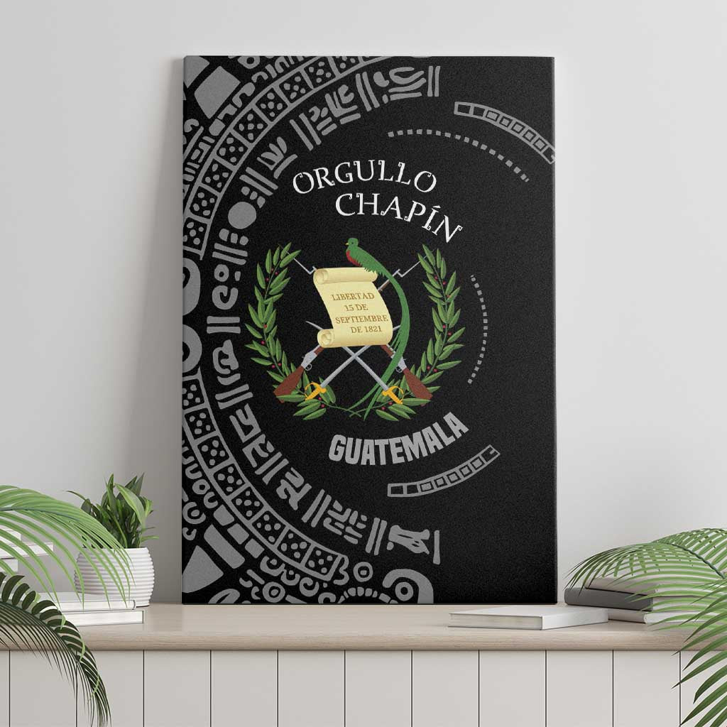 Guatemala National Emblem Canvas Wall Art with Mayan Pattern and Orgullo Chapin Quote Design - Wonder Print Shop