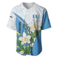 White/blue floral baseball jersey with flower graphic and Guatemala theme