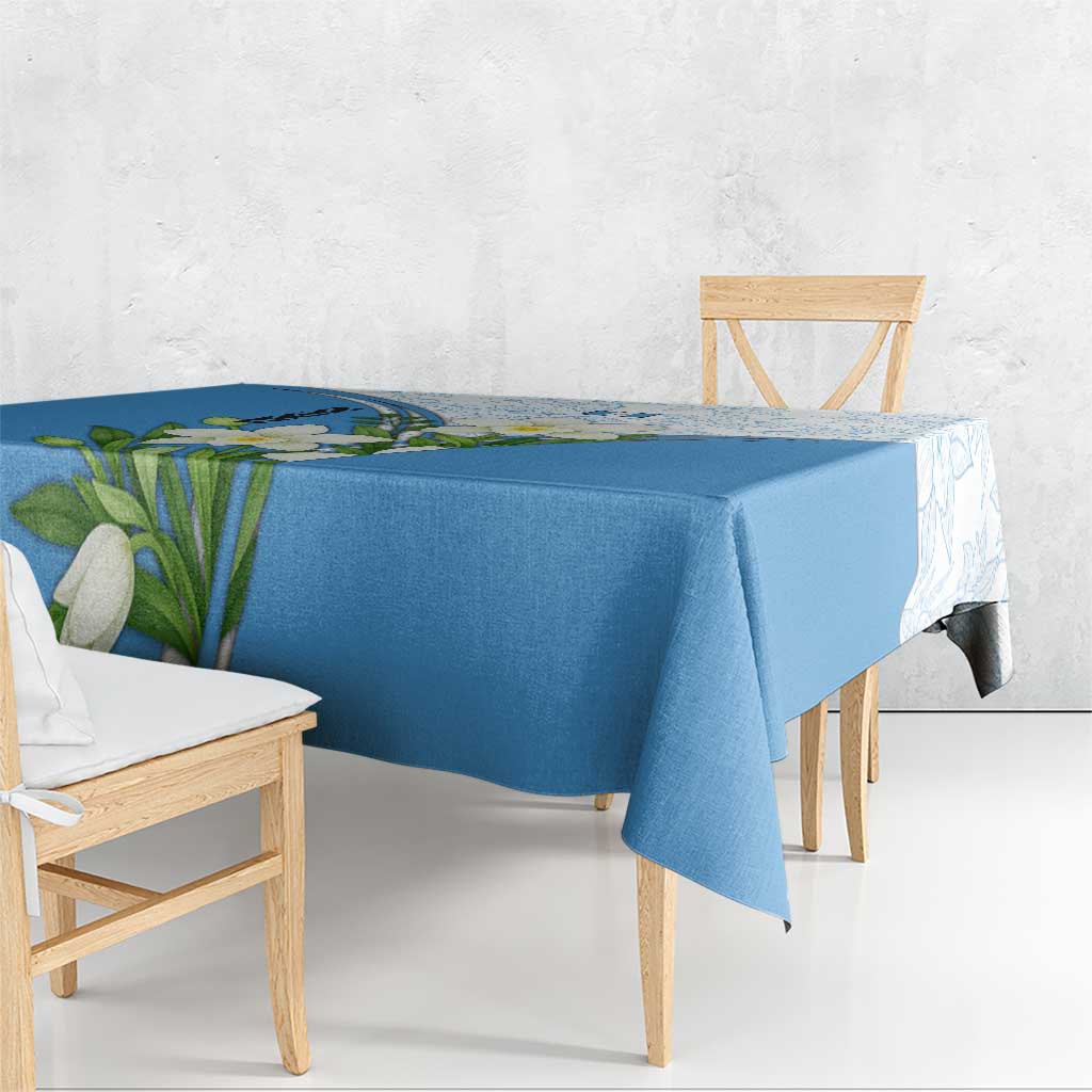 Guatemala White Monja Blanca Flower Tablecloth with Blue Flag Theme and Floral Pattern Design - Wonder Print Shop