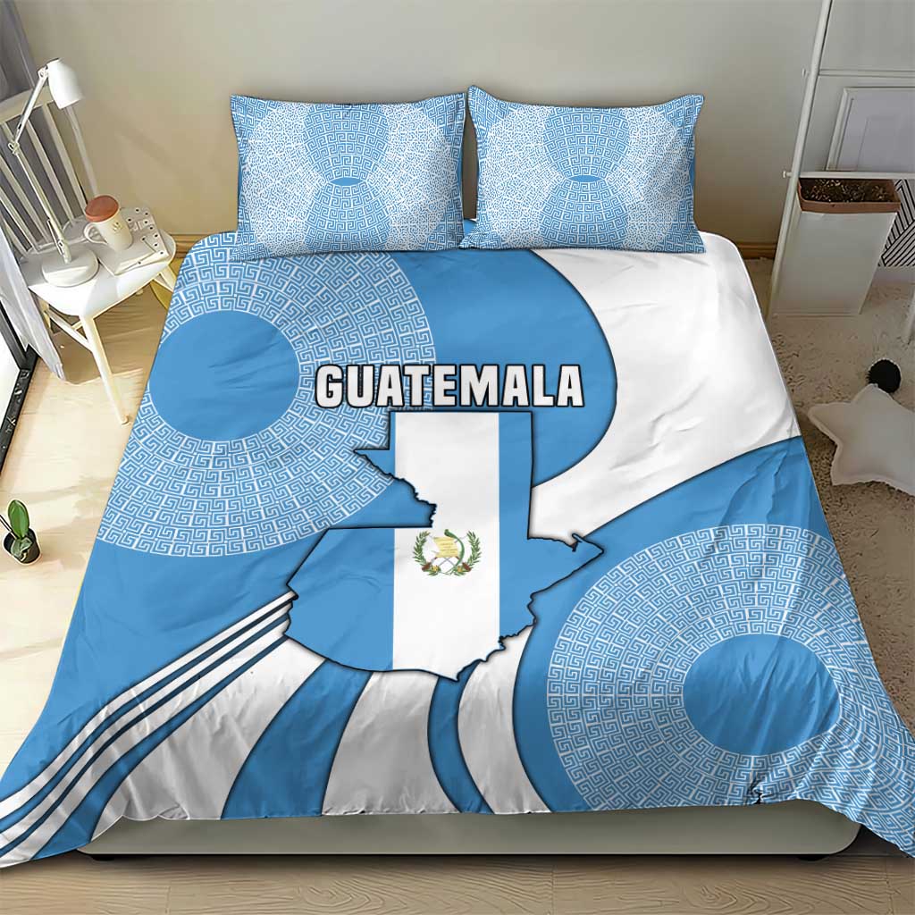 Guatemala Flag Map Bedding Set with Blue White Swirl and Geometric Pattern Design - Wonder Print Shop