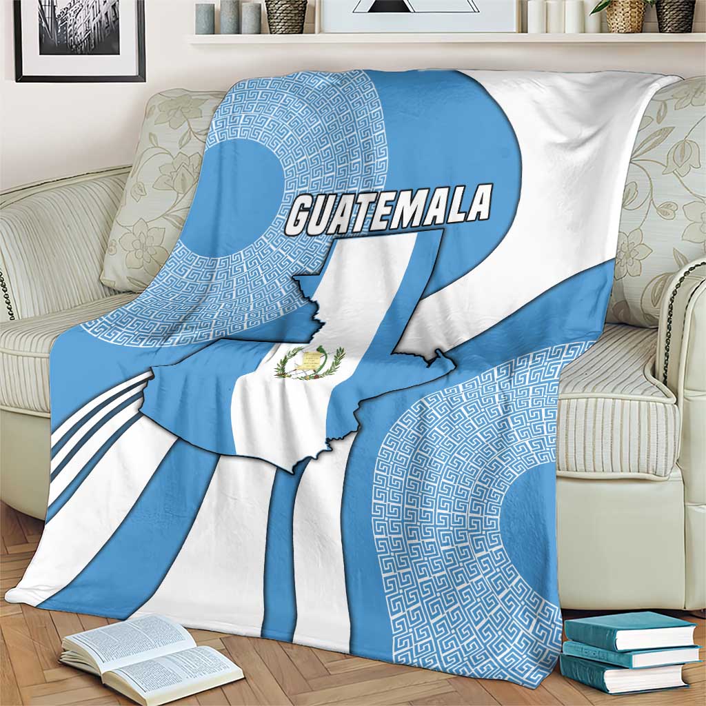 Guatemala Flag Map Blanket with Blue White Swirl and Geometric Pattern Design - Wonder Print Shop