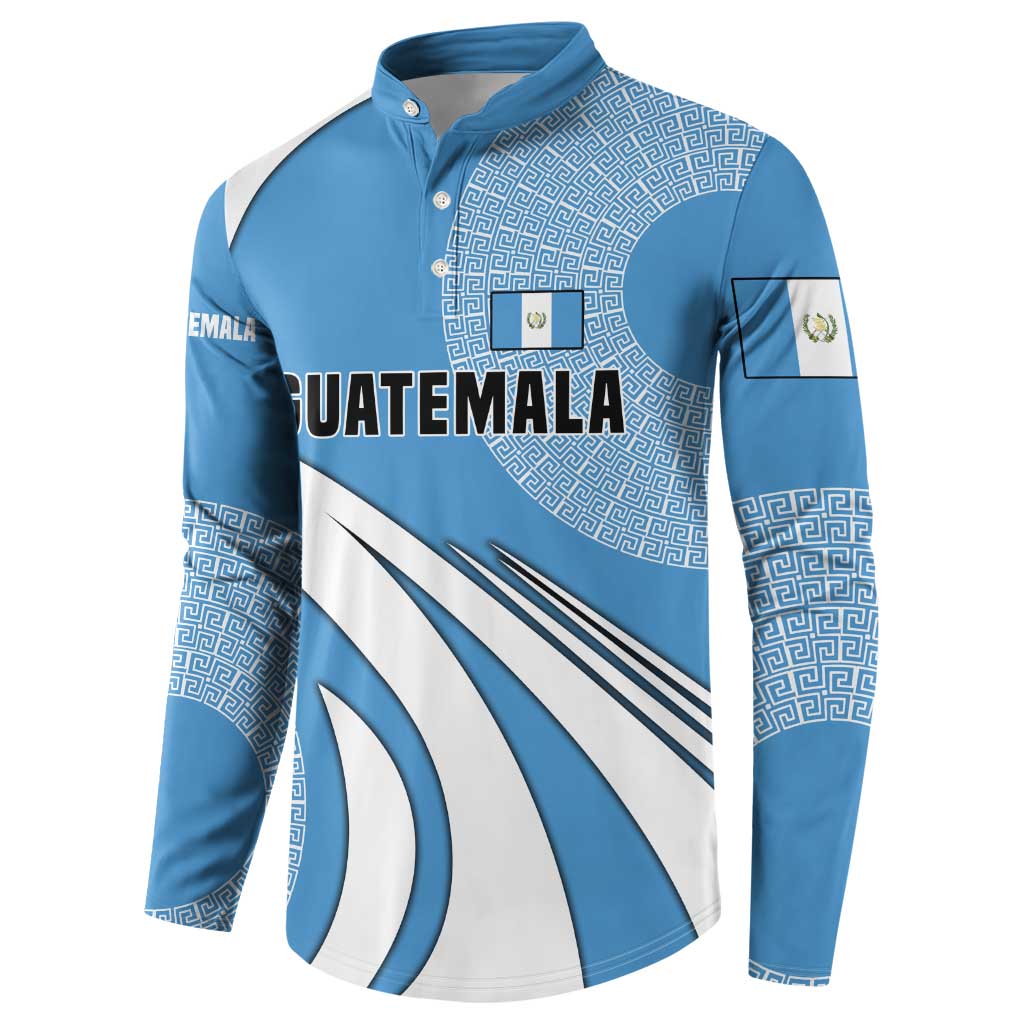 Guatemala Flag Map Button Sweatshirt with Blue White Swirl and Geometric Pattern Design - Wonder Print Shop
