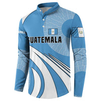 Guatemala Flag Map Button Sweatshirt with Blue White Swirl and Geometric Pattern Design - Wonder Print Shop