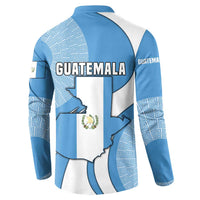 Guatemala Flag Map Button Sweatshirt with Blue White Swirl and Geometric Pattern Design - Wonder Print Shop