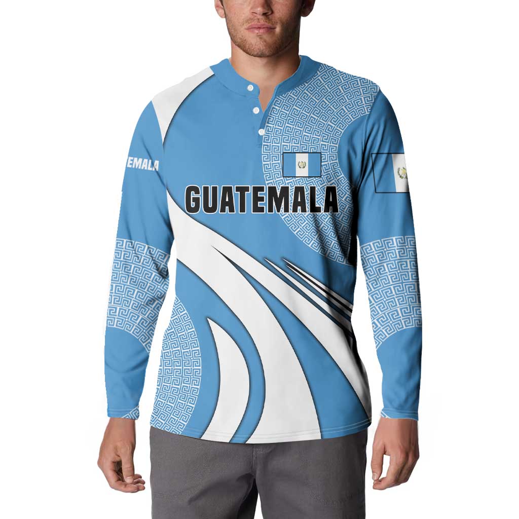Guatemala Flag Map Button Sweatshirt with Blue White Swirl and Geometric Pattern Design - Wonder Print Shop