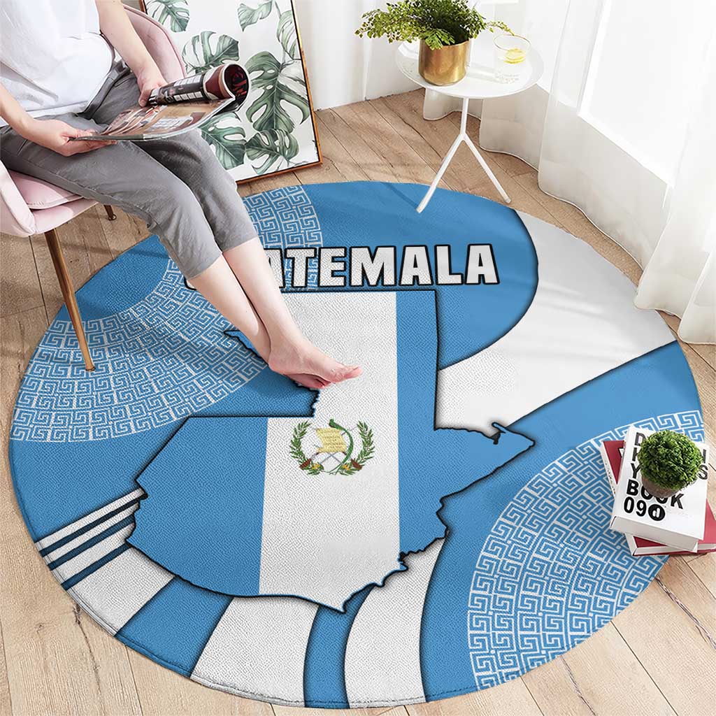 Guatemala Flag Map Round Carpet with Blue White Swirl and Geometric Pattern Design - Wonder Print Shop