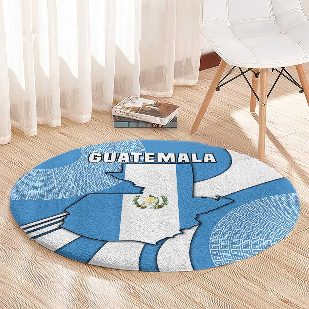 Guatemala Flag Map Round Carpet with Blue White Swirl and Geometric Pattern Design - Wonder Print Shop