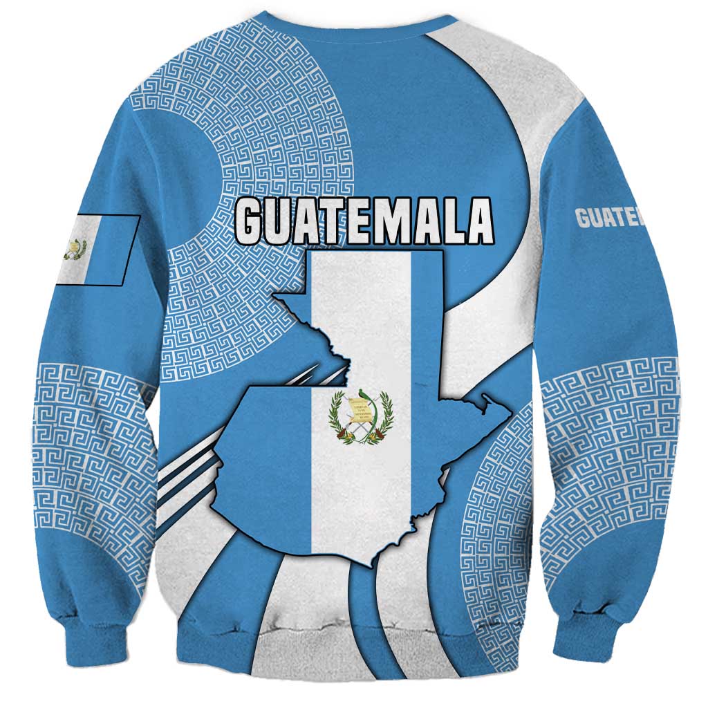 Guatemala Flag Map Sweatshirt with Blue White Swirl and Geometric Pattern Design - Wonder Print Shop