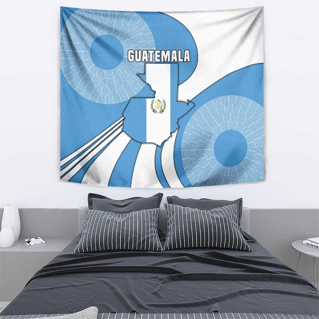 Guatemala Flag Map Tapestry with Blue White Swirl and Geometric Pattern Design - Wonder Print Shop
