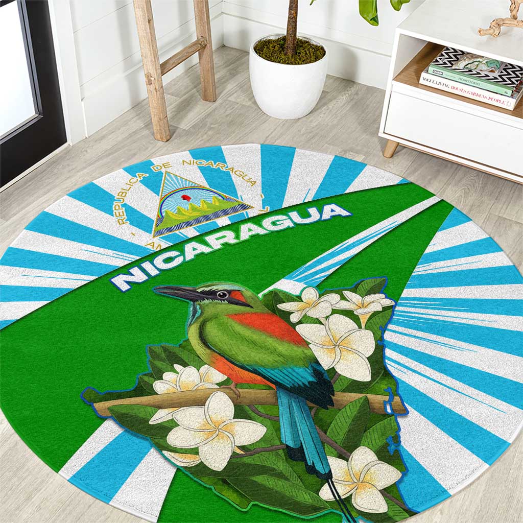 Nicaragua National Bird Round Carpet with White Flor de Sacuanjoche and Blue Stripe Design - Wonder Print Shop